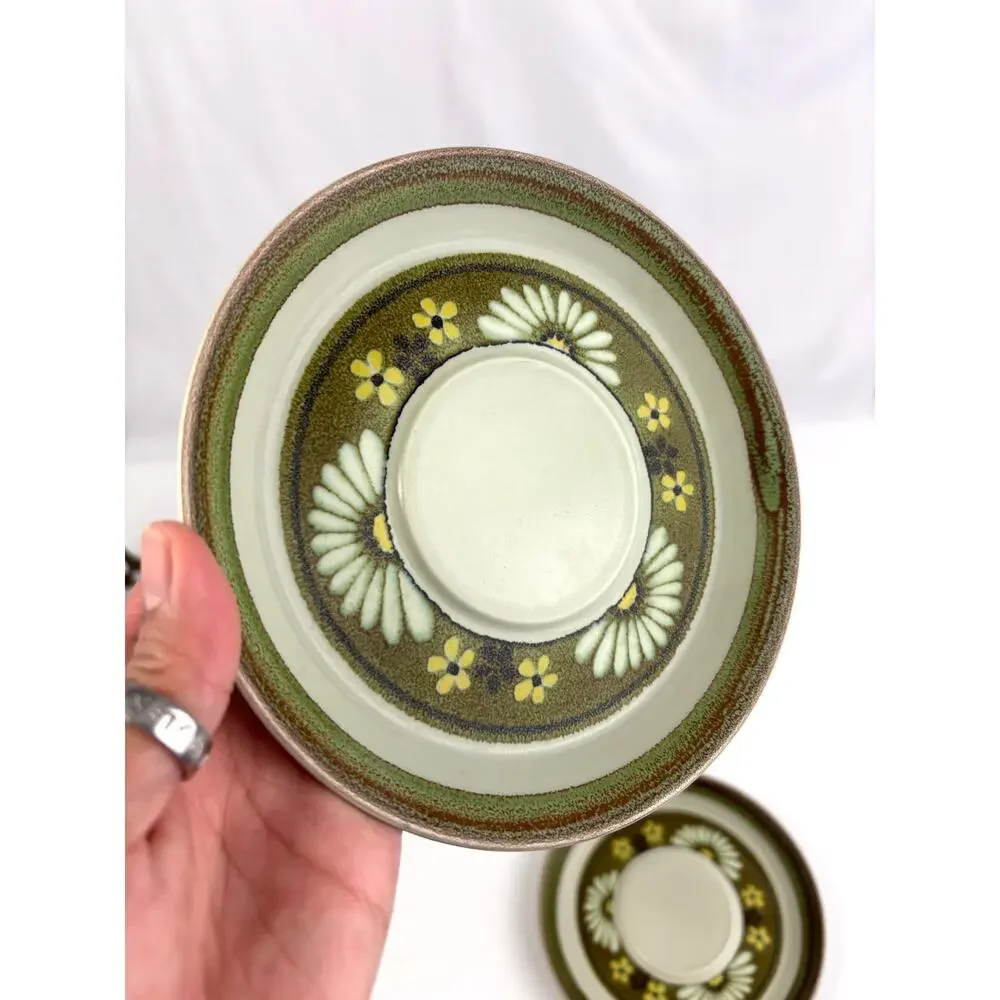 Vintage Mikasa Stonekraft Stone Flower Floral Daisy Saucers Lot‎ of 4 Japan